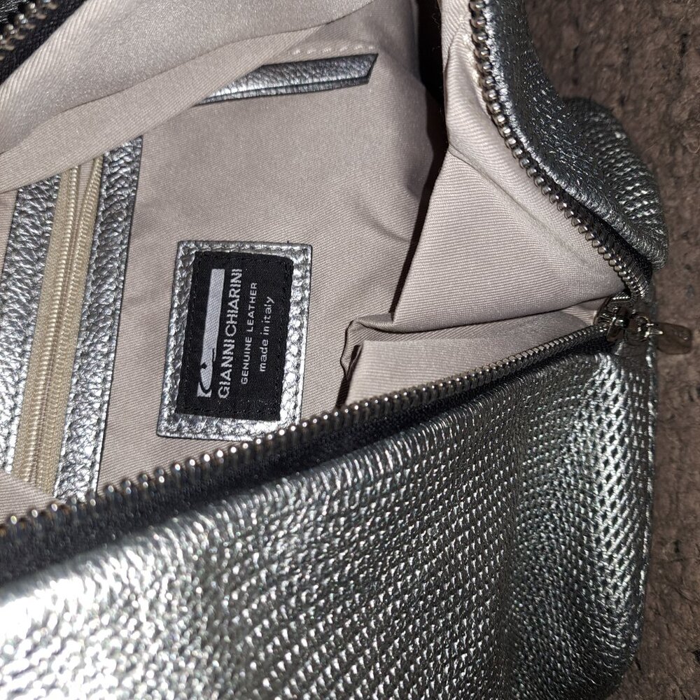 GIANNI CHIARINI-Silver Leather Lined Backpack-Perforated Lower Half-Near Mint - Picture 6 of 6